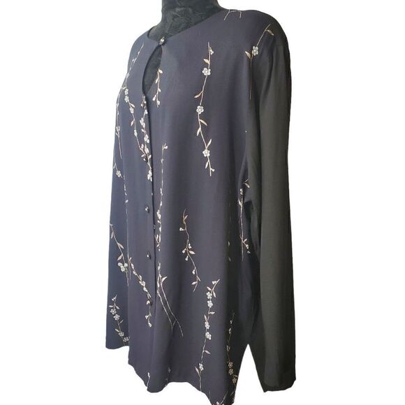 Expose Vintage Blouse With Metallic Floral Print Size 22 Navy Blue/Black - Picture 4 of 17